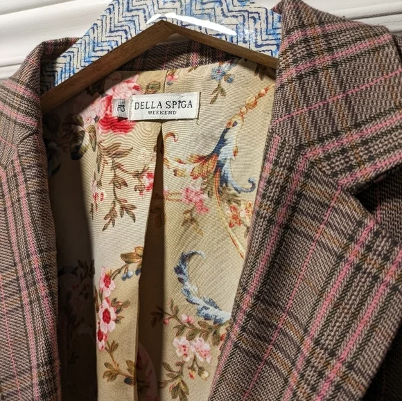 Della Spiga Weekend long blazer jacket top size 12 color checkered brown… - Picture 3 of 7